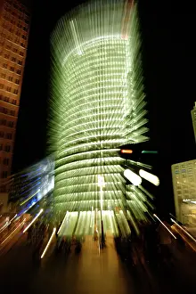 Nightfall: Germany. Berlin. Building of Deutsche Bahn (DB). Effect of t