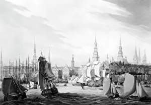 Bowyer: Germany, Hamburg, harbour, view, lithograph by