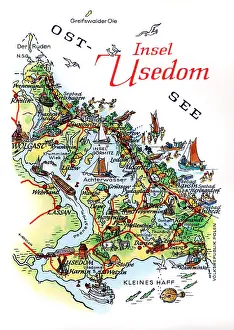 Peenemuende: Germany, islands, Usedom, map, drawing by A