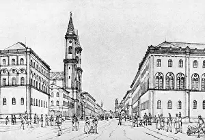 Maxvorstadt: Germany, Munich, Ludwigstrasse, view, after lithograph
