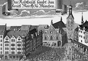 Wenig: Germany, Munich, Marienplatz, view, copper engraving
