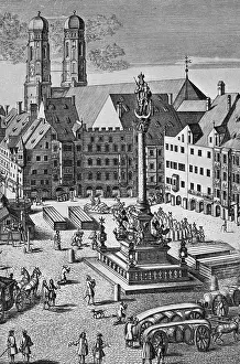 Wening: Germany, Munich, Marienplatz, view, copper engraving