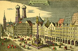 Topographia: Germany, Munich, Marienplatz, view, coloured