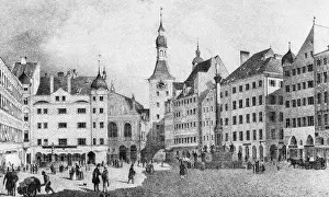 Lebschee: Germany, Munich, Marienplatz, view, after lithograph