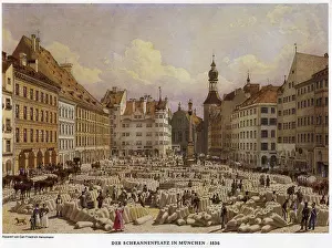 Heinzmann: Germany, Munich, Marienplatz, view, after watercolour