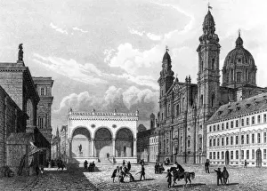 Theatiner: Germany, Munich, Odeonsplatz, view, steel engraving