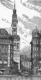 Rindermarkt: Germany, Munich, Rindermarkt, view 1938, drawing