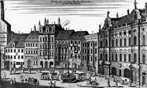 Rindermarkt: Germany, Munich, Rindermarkt, view, copper engraving