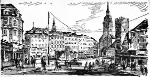 Rindermarkt: Germany, Munich, Rindermarkt, view, drawing