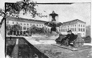Maxvorstadt: Germany, Munich, University, exterior view, fountain