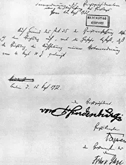 Handscript: Germany, politics, Reichstag, dissolution, decree
