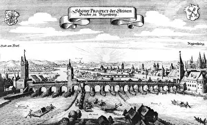 Regen: Germany, Regensburg, Stone Bridge, copper engraving