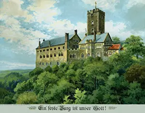 Gott: Germany, Thuringia, Eisenach, Wartburg, lithograph