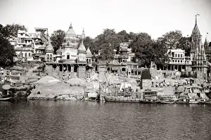 Ganges: Ghat on Ganges river, Benares, Varanasi, India, c.1880's