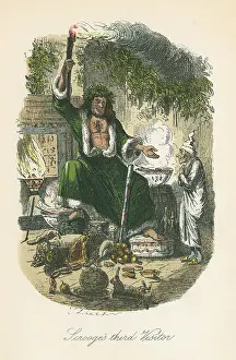 Dickens: The Ghost of Christmas Present appearing to Scrooge