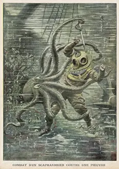 Nautical: Giant Octopus and US Diver