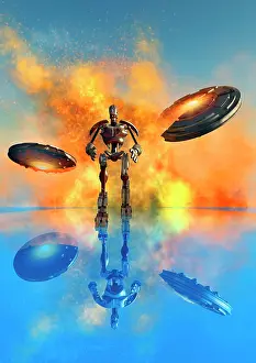 Destroy: A giant robot and UFO's on the attack