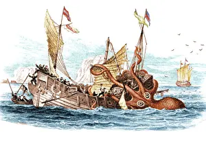 Kraken: Giant Squid Attacking Ship, 1833