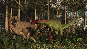 Ambush: Giganotosaurus attacks the sauropod Limaysaurus