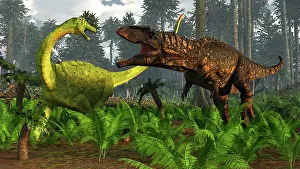 Ambush: Giganotosaurus carolinii attacking a Limaysaurus
