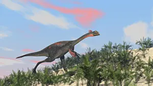 Maniraptora: Gigantoraptor running up a hill