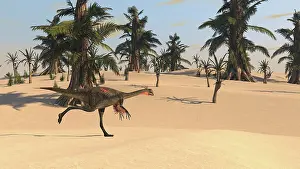 Tempskya: Gigantoraptor running across a prehistoric landscape