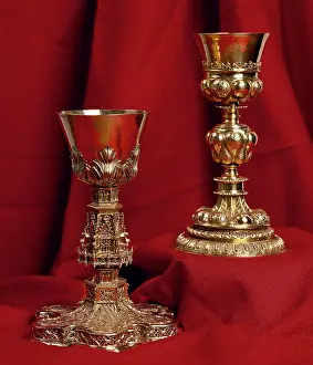 Goldsmiths: Gilded silver chalices. 15th century. Diocesan Museum. Calat