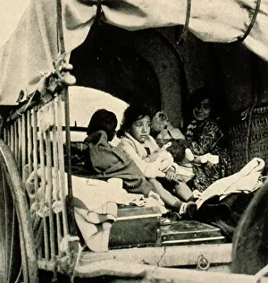 Gypsy: Gipsy children inside a wagon, England