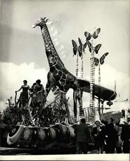 Estoril: Giraffe in tableau at traditional carnival, Estoril, Portuga
