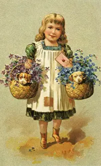 Patched: Girl with Baskets of Pups