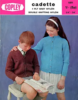 Shilling: Girl and boy in knitted cardigans