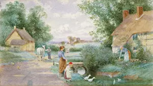 Hollands: Girl and boy looking at ducks in a brook