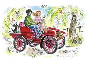 Brenda: Girl and boy on in an old motor car