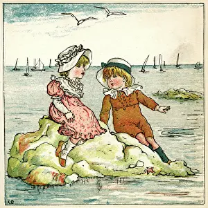 Seagulls: Girl and boy sitting on a rock
