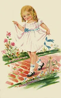 Curls: Girl on Brick Path