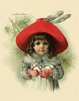 Maud: Girl in Christmas Outfit holding Snowballs