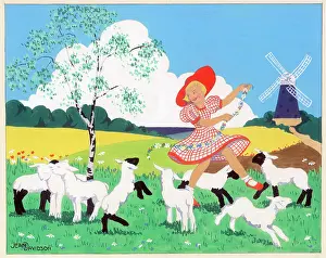 Davidson: Girl dancing amongst lambs