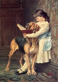 Snuggled: Girl, Dog, and Book