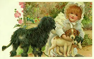 Fearfully: Girl with dogs