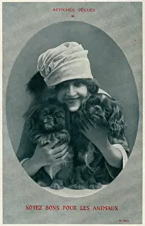 Animaux: GIRL AND TWO DOGS