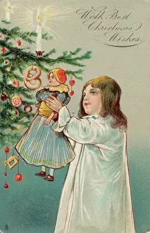 Nightie: Girl, doll and Christmas tree