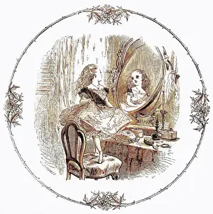 GIRL DRESSES AT MIRROR