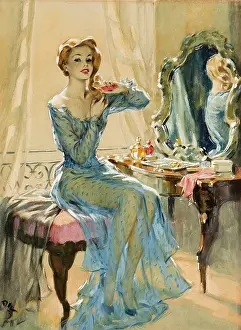 Girl at dressing table by David Wright