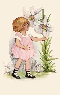 Bunnies: Girl with Easter Lilies