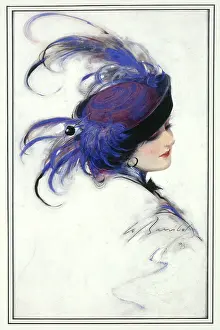Barribal: Girl in an exotic Blue Feathered Hat
