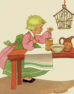 Peat: Girl feeding Bird