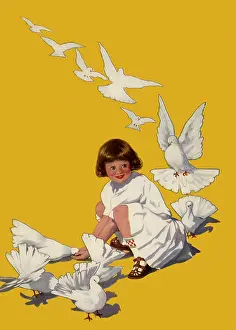 Feeds: Girl feeding Doves