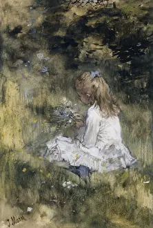 5 10: Girl with Flowers on the Grass