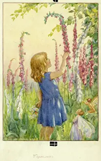Pixies: Girl with Foxgloves and Fairies