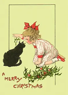 Sprig: Girl with Holly and Black Cat